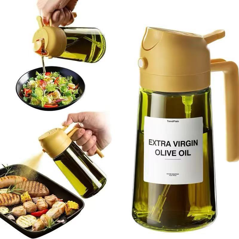 2 in 1 Olive Oil Dispenser and Oil Sprayer – 16oz/470ml Glass Light-Proof