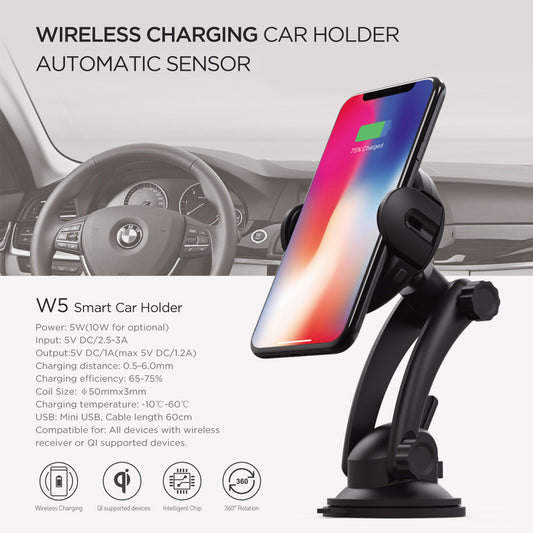 Car Holder - Wireless Car Charger, 15W Fast Charging Auto Clamping Car Charger - Phone Mount Phone Holder