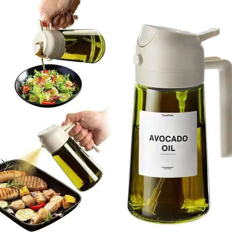 2 in 1 Olive Oil Dispenser and Oil Sprayer – 16oz/470ml Glass Light-Proof