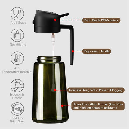2 in 1 Olive Oil Dispenser and Oil Sprayer – 16oz/470ml Glass Light-Proof