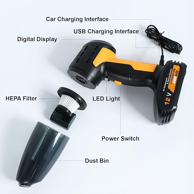 4 In 1 Cordless Car Vacuum Cleaner & Tire Inflator