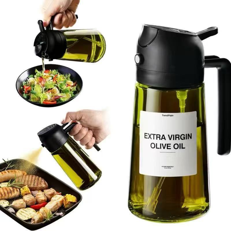 2 in 1 Olive Oil Dispenser and Oil Sprayer – 16oz/470ml Glass Light-Proof