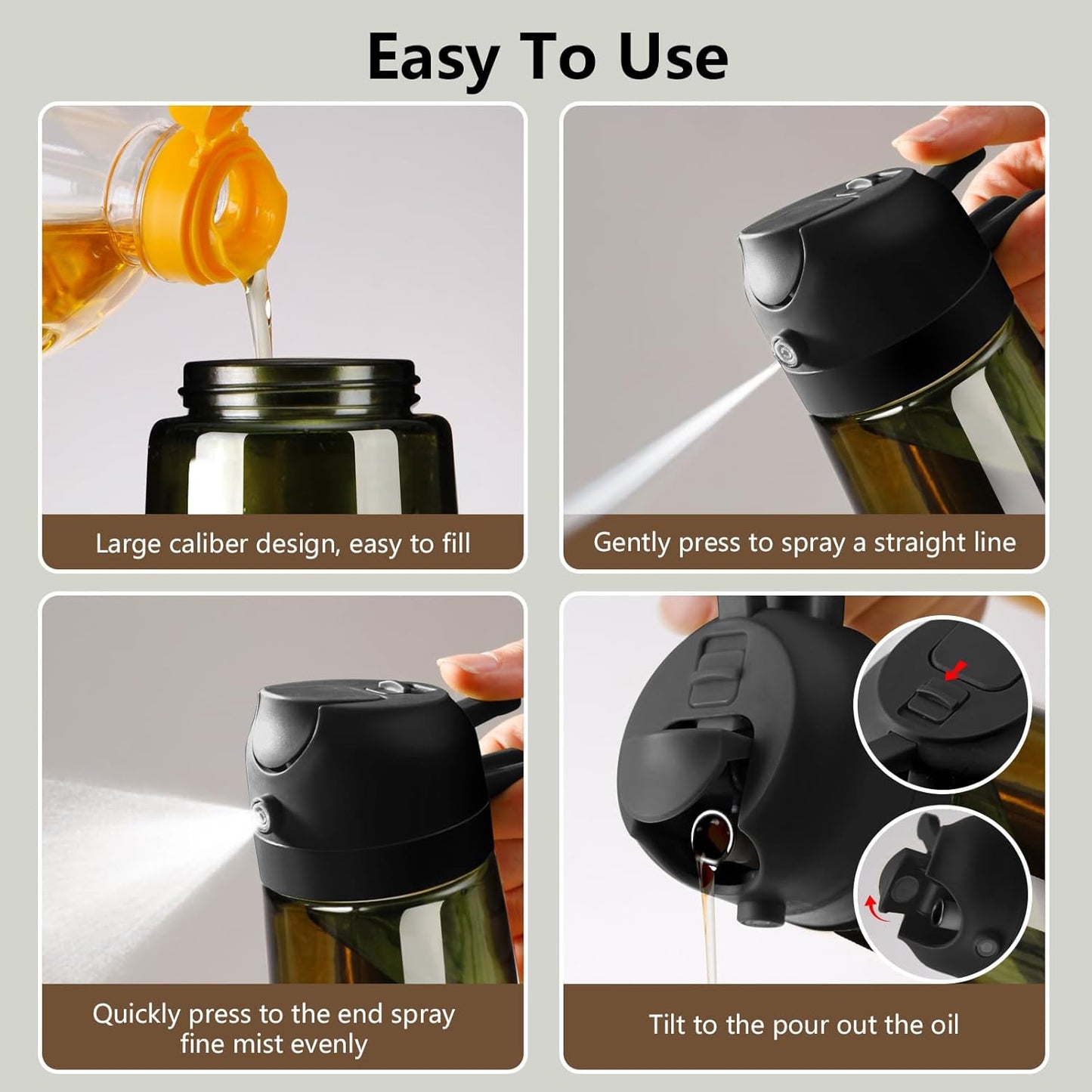 2 in 1 Olive Oil Dispenser and Oil Sprayer – 16oz/470ml Glass Light-Proof