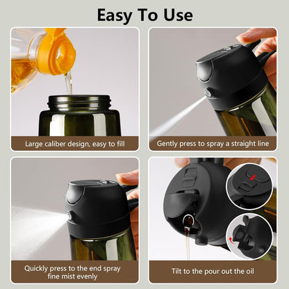 2 in 1 Olive Oil Dispenser and Oil Sprayer – 16oz/470ml Glass Light-Proof