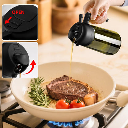 2 in 1 Olive Oil Dispenser and Oil Sprayer – 16oz/470ml Glass Light-Proof