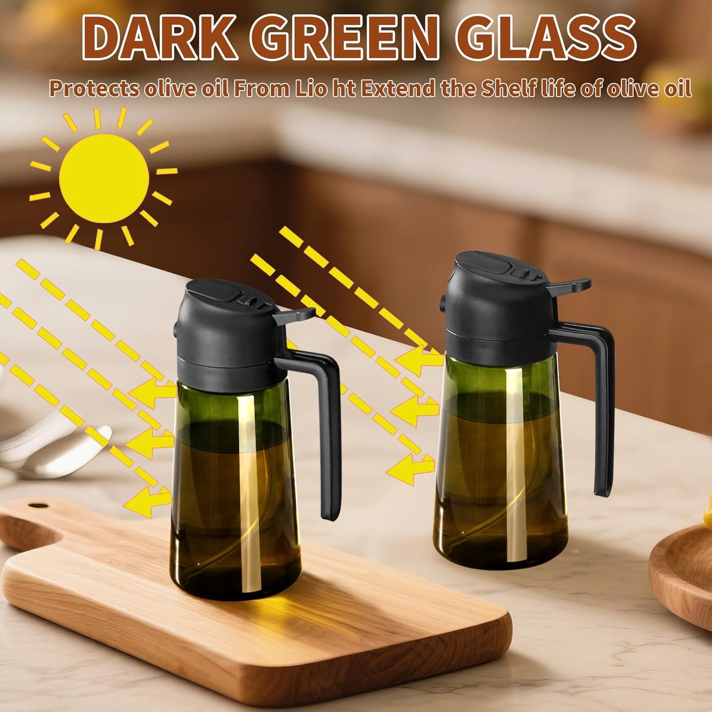 2 in 1 Olive Oil Dispenser and Oil Sprayer – 16oz/470ml Glass Light-Proof