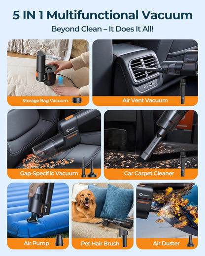 Car Vacuum Cleaner, 5 in 1 Portable Mini Cordless Vacuum with 18000Pa Powerful Suction