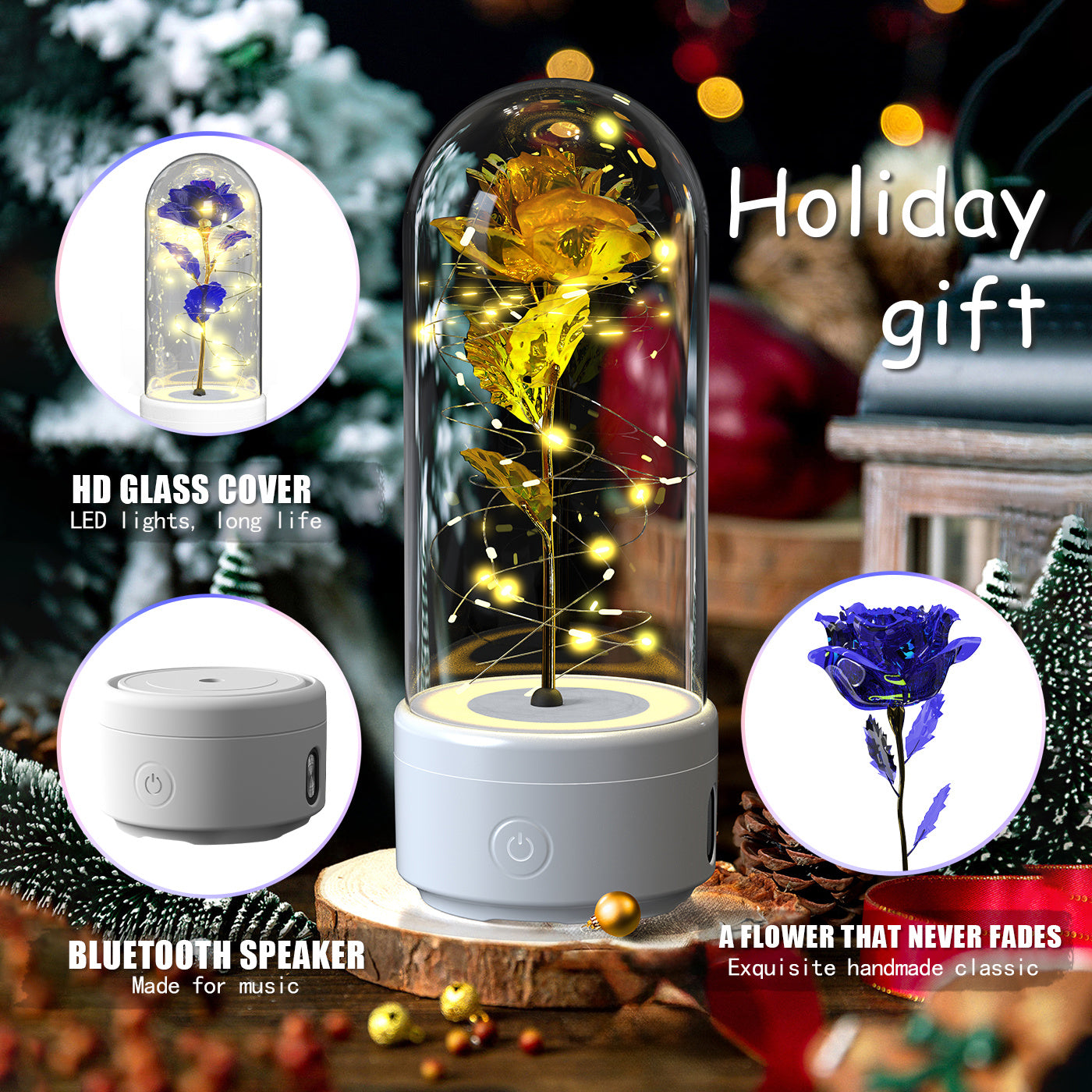 2-in-1 Rose LED Light & Bluetooth Speaker